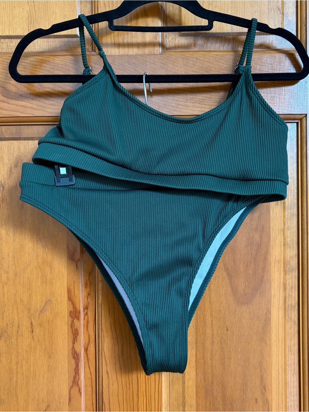 🔥 SALE! 5 for $20 🛍️ Women’s Forest Green Ribbed Bikini Set - High Waist/ Leg